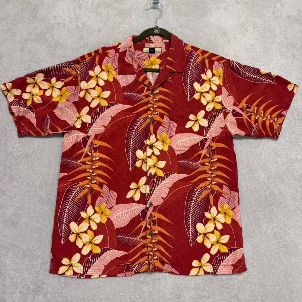 Tommy Bahama Hawaiian Shirt Mens Medium Red Floral Silk Camp Aloha Tropical - Picture 3 of 10